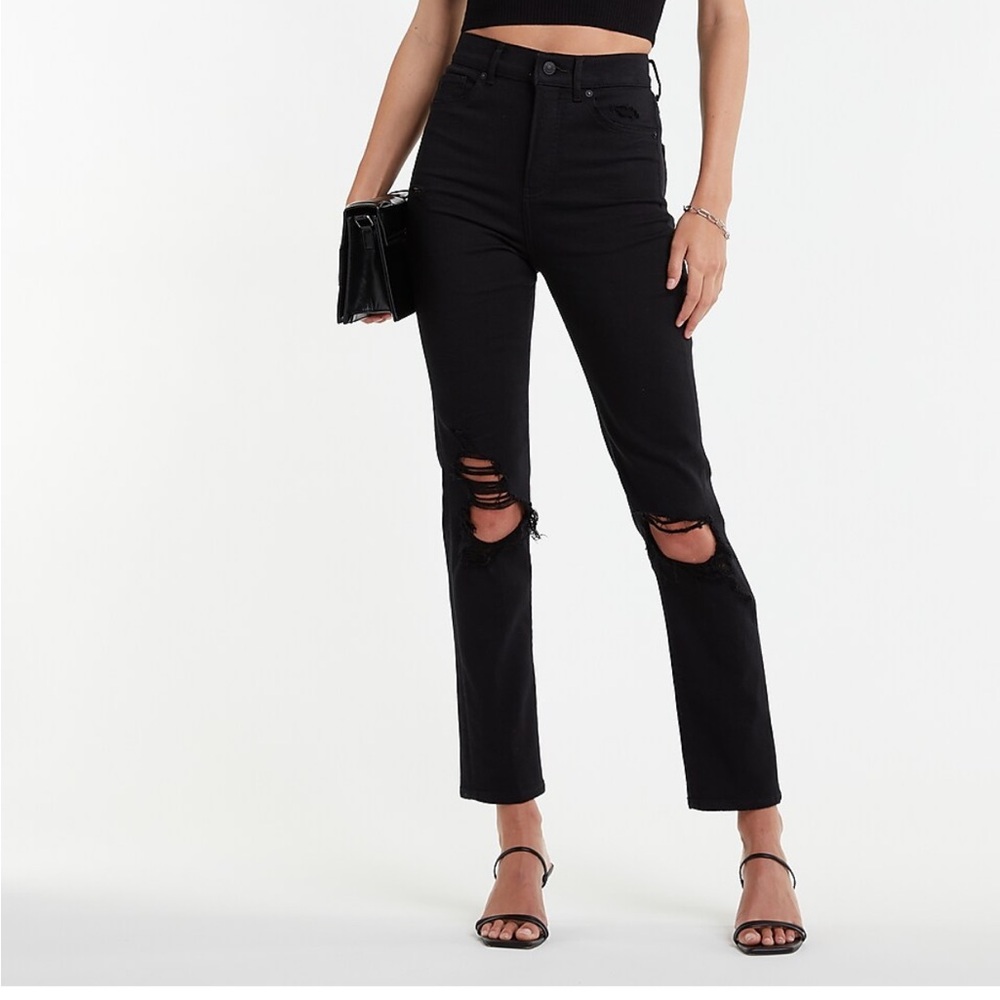 Express Women’s Black Denim Distressed High-Waisted Jeans 10R (NWT!)